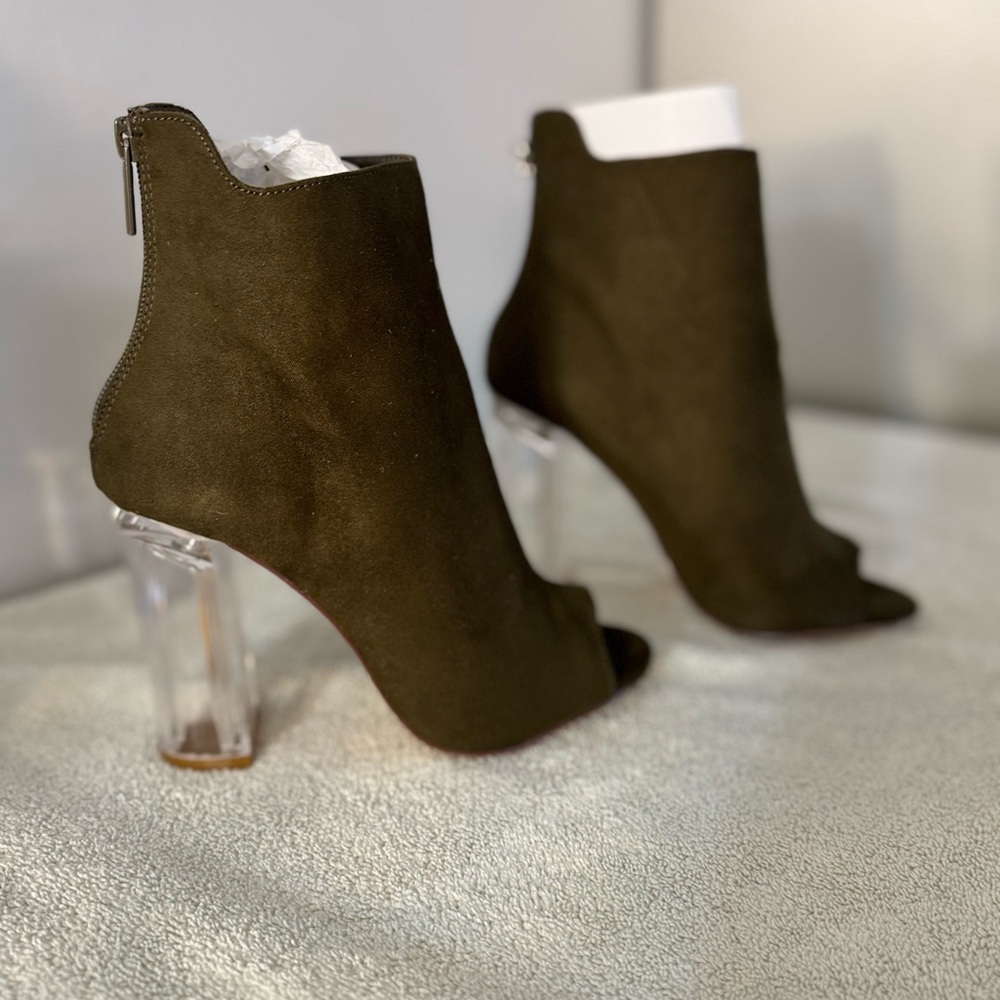 Olivia Elegant Olive Green Ankle Boots with Clear Heels